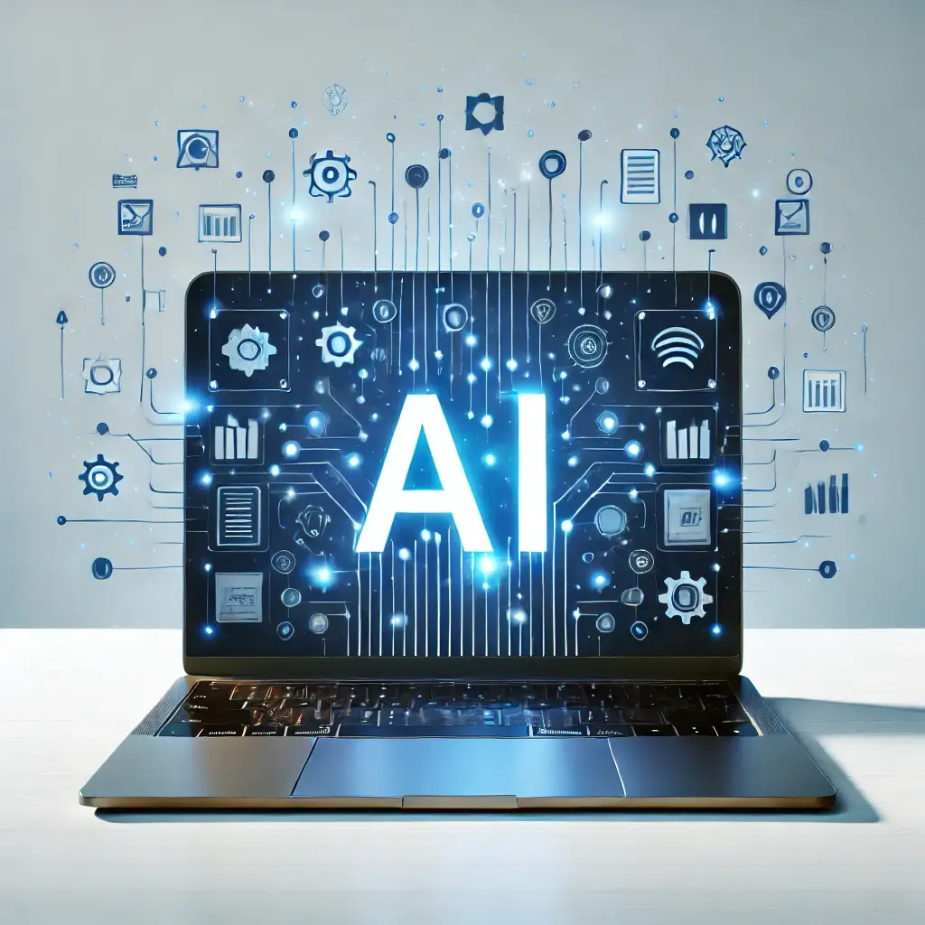 Laptop with glowing AI icons showcasing skills for career advancement