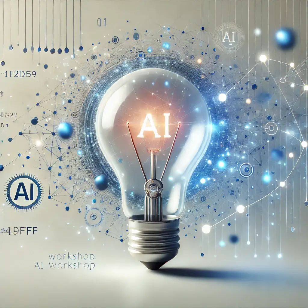 Glowing lightbulb with AI elements, representing creative AI solutions for daily tasks