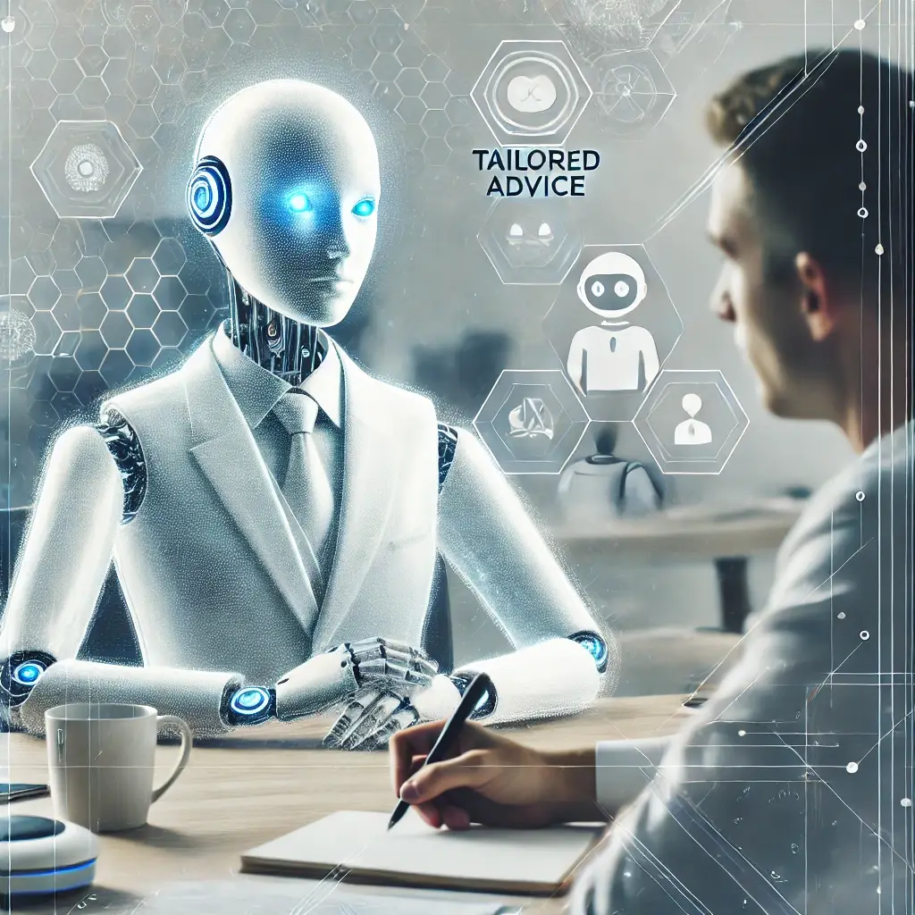 Professional meeting with a holographic AI assistant providing tailored insights